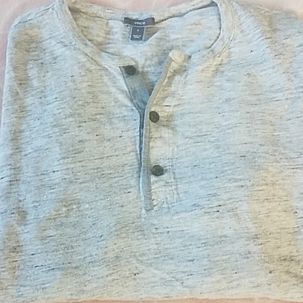 Mens Vince Grey Long Sleeve Henley
